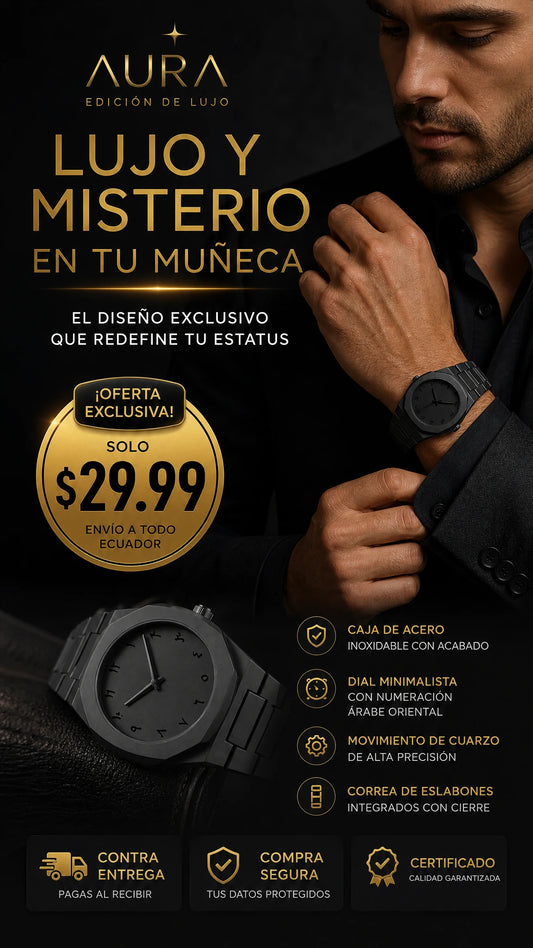 AURA Arabic Numeral Black Watch – Men's Luxury Matte Edition
